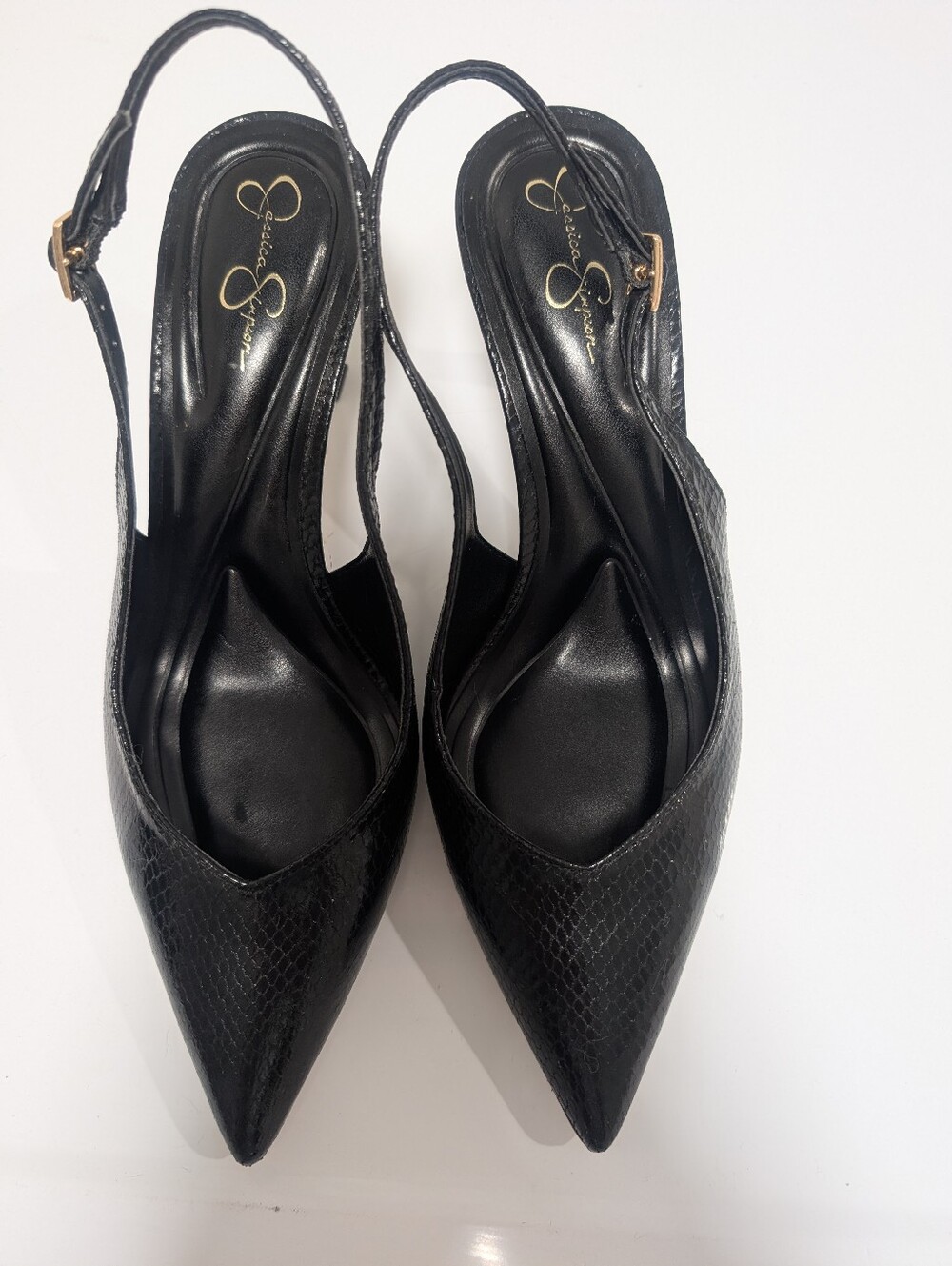 Jessica Simpson Black Snakeskin Slingback Heels Women's Size 8.5